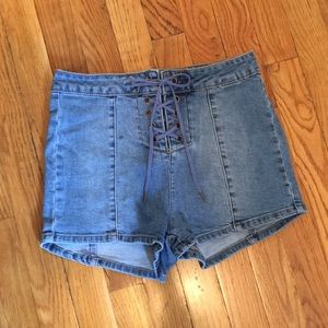 Lace up jean shorts